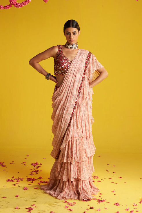 Kirti Orange Saree Set